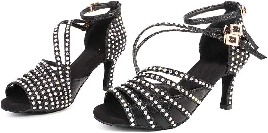 YKXLM Latin Dance Shoes Women Latin Ballroom Dance Shoes Women Performance Social Wedding Dance Shoes,Model AS-7012