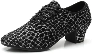 YKXLM Women's Professional Lace-up Fabric Latin Salsa Tango Ballroom Practice Dance Shoes,Model MFFMM