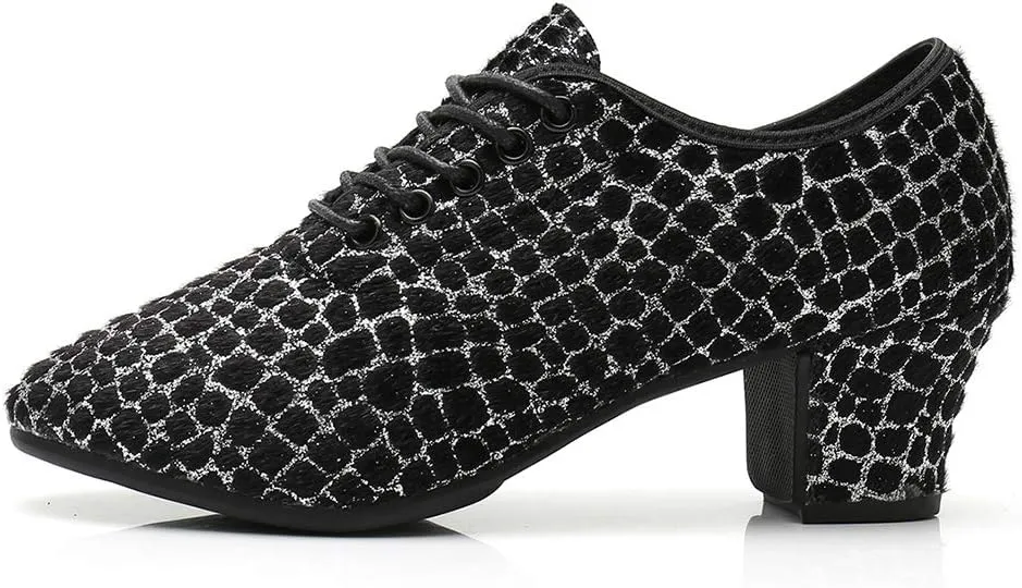 YKXLM Women's Professional Lace-up Fabric Latin Salsa Tango Ballroom Practice Dance Shoes,Model MFFMM