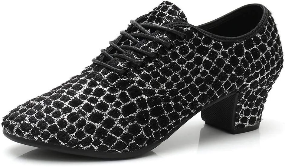 YKXLM Women's Professional Lace-up Fabric Latin Salsa Tango Ballroom Practice Dance Shoes,Model MFFMM