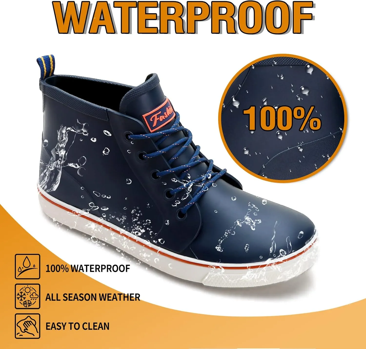 YUHITYGZGS Rain Boots for Women and Men, Waterproof Rubber Garden Boots Unisex Short Ankle Rain Shoes Lace Up Fishing Deck Boots Comfortable Anti-Slip Rainboots for Muck Mud Working Outdoor